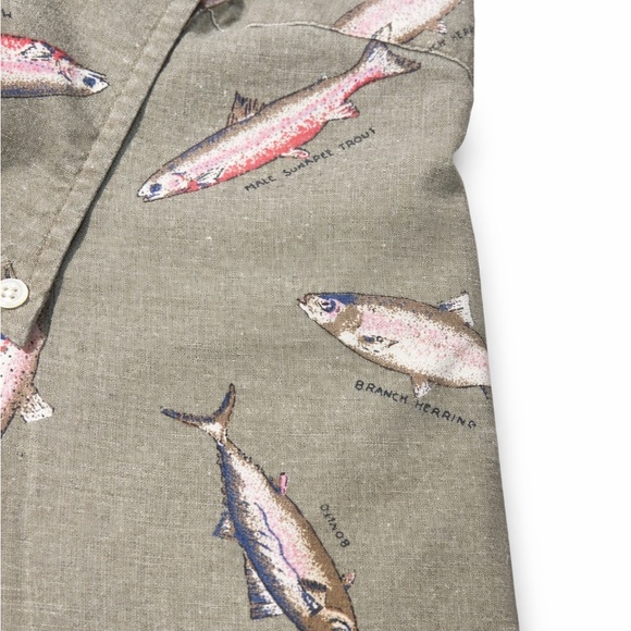 Britches Great Outdoors 90s Vintage Fish Print Button Down Shirt XL - Picture 3 of 10